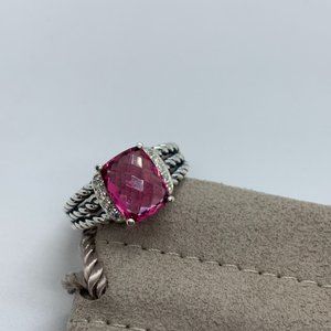 David Yurman Petite Wheaton Ring with Pink Tourmaline and Diamonds Size 7